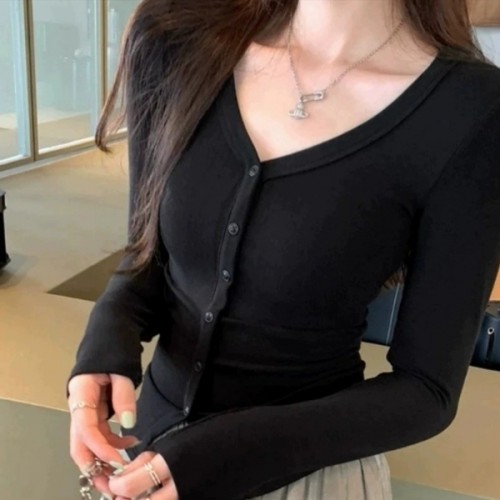 가을신상 캡내장 여리핏 버튼 슬림 블랙,화이트,아이보리 가디건 티 HES-066