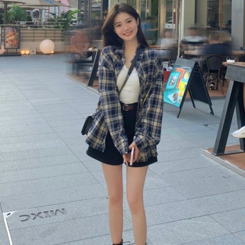 가을신상 남친핏 빈티지 체크 오버핏 셔츠 HES-067