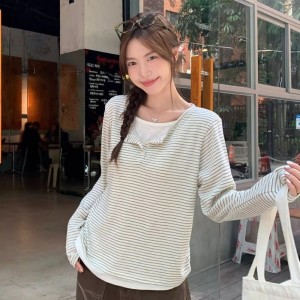 헨리넥 잔가라 레이어드 긴팔 여리핏 티셔츠