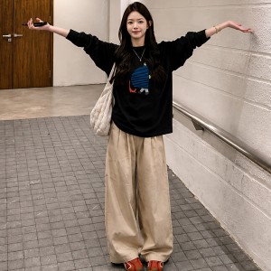 톰과냥 캐릭터 루즈핏 라운드 긴팔 티셔츠