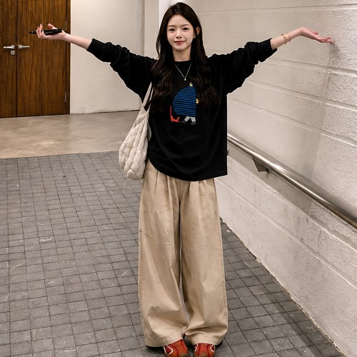 톰과냥 캐릭터 루즈핏 라운드 긴팔 티셔츠