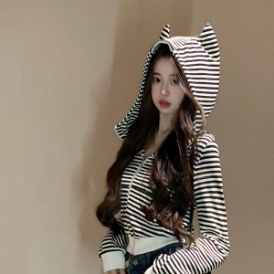 큐티 캣츠포인트 스트라이프 후드 집업 HES-081