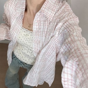 파스텔 체크 루즈핏 셔츠 아우터