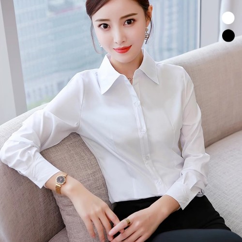 여성 기본 무지 슬림 허리 라인 긴팔 셔츠 URK-606