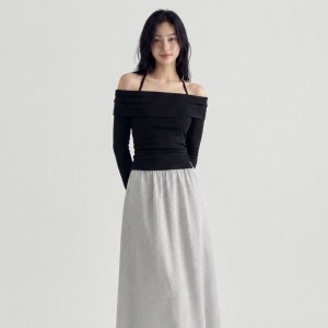 여리핏 오프숄더 홀터넥 긴팔티 UJS-257