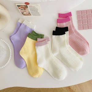 파스텔 배색 골지 중목 패션양말 5color  DK-0656
