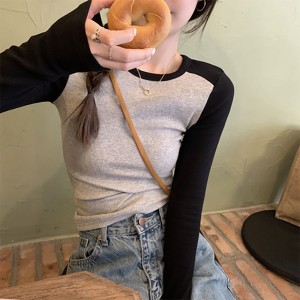 여성 가을 나그랑 베이스 긴팔 티셔츠 슬림핏 캐주얼
