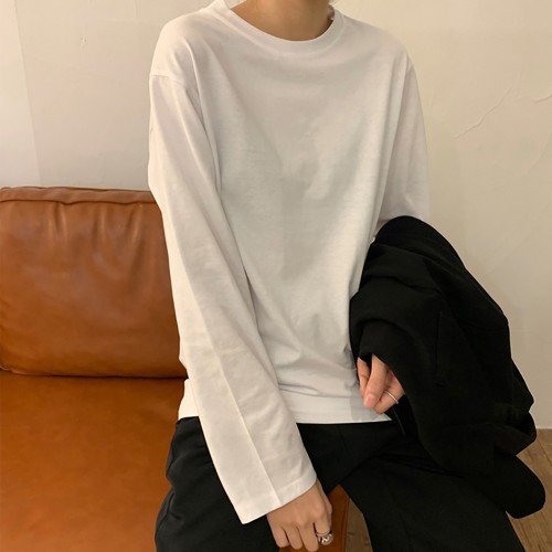 여성 레이어드 긴팔 티셔츠 가을 솔리드 베이스 루즈핏