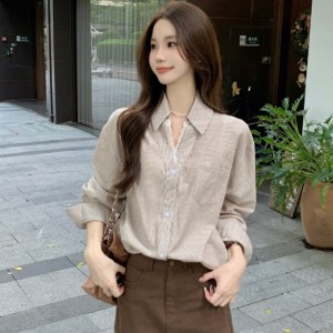 브이넥 레이스 스트라이프 셔츠 T_219