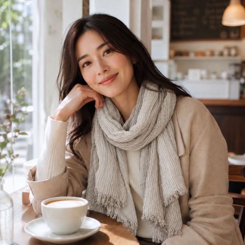 여성 린넨 주름 스카프 봄 가을 데일리 머플러