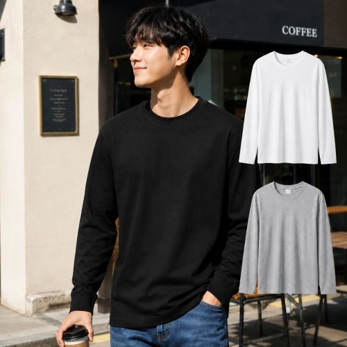 남성 무지 베이직 긴팔티 라운드넥 데일리 이너티