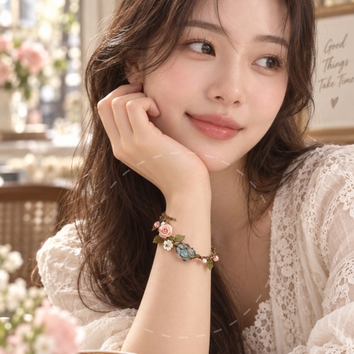 로맨틱 빈티지 플라워 원석 여성팔찌
