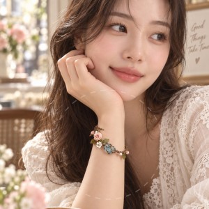 로맨틱 빈티지 플라워 원석 여성팔찌