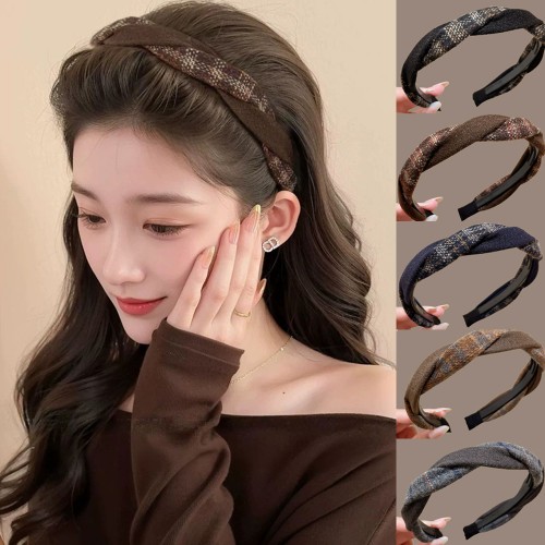 빈티지 체크 볼륨감 클래식 헤어 머리띠 URD-581