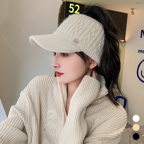 여성 꽈배기 패턴 기모 니트 썬캡 URK-612