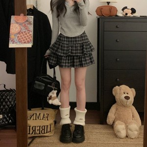 에일리 체크 캉캉 밴딩 미니스커트 HES-101