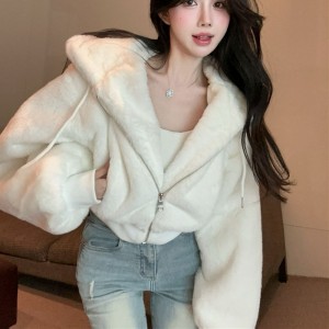 제시 인조밍크 퍼 크롭 후드 자켓 HES-102