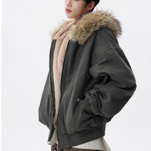 겨울 데일리 루즈핏 퍼후드 집업 자켓 HES-106