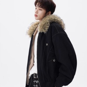 포근한 안감 빈티지 퍼후드 벌룬 점퍼 HES-107