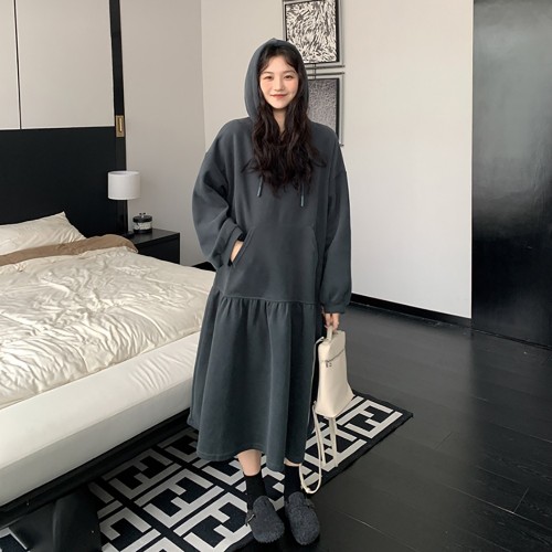 D_201 루즈핏 후드 셔링 원피스 LL_D201