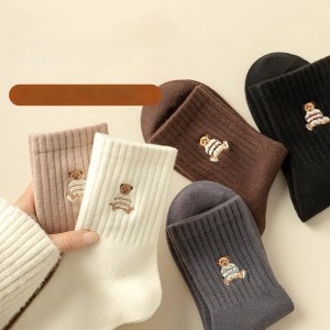 곰돌이 자수 골지 중목 데일리 양말 DS-5166