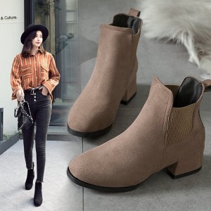 여성 사이드밴딩 굵은굽 앵클부츠 DS-0391