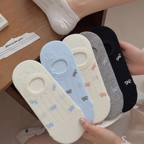 여성 리본 패턴 골지 발목양말